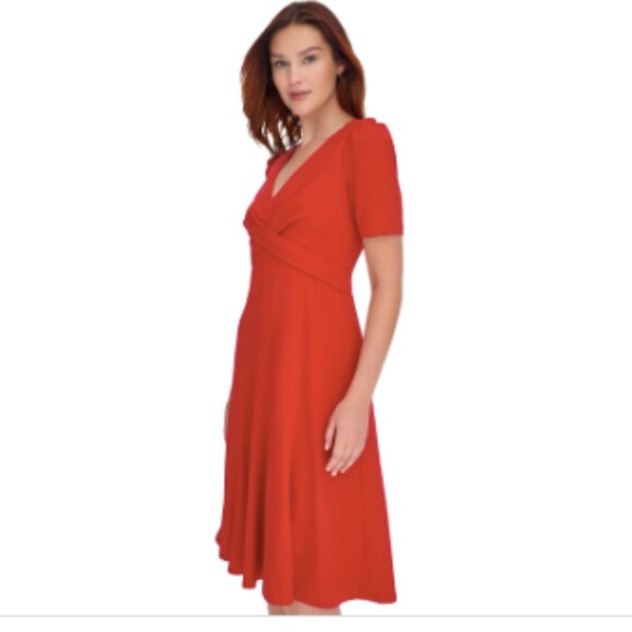 Tommy Hilfiger Women's Crisscross Fit & Flare Dress - Deep Scarlet - Picture 2 of 4